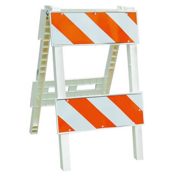 Leg Frame Type 2 Folding Barricade, polypropylene, 40 in H, 40 in L, 24 in W, Orange/White