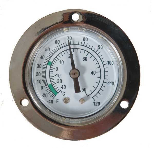 Analog Panel Mt Thermometer, -40 to 120F, Dial Size: 2 in