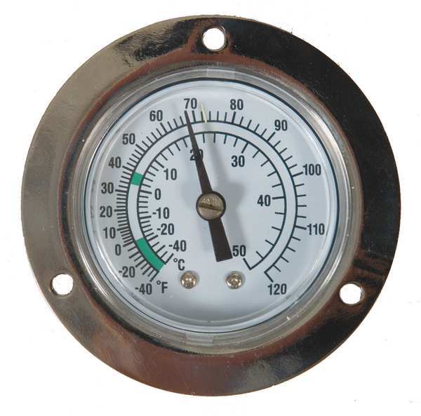 Analog Panel Mt Thermometer, -40 to 120F, Dial Size: 2 1/2 in