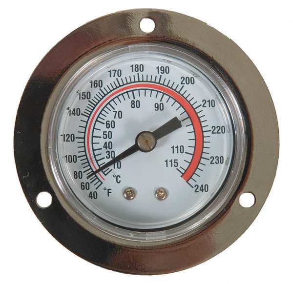 Analog Panel Mt Thermometer, 40 to 240F, Accuracy: +/-2%