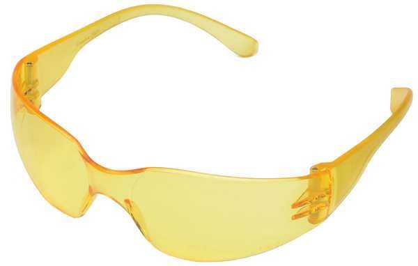 Safety Glasses, Wraparound Amber Polycarbonate Lens, Scratch-Resistant
