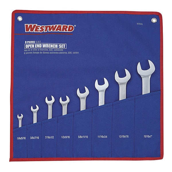 Open End Wrench Set, 15 Deg, 1/4-1 in., 8Pc