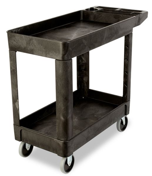 High Density Structural Foam Utility Cart with Deep Lipped Plastic Shelves, Flat, 2 Shelf, 500 lbs.