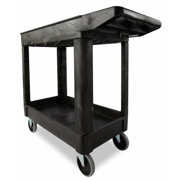 High Density Structural Foam Utility Cart with Deep Lipped Plastic Shelves, Flat, 2 Shelf, 500 lbs.