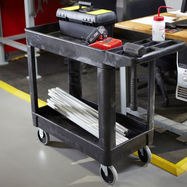High Density Structural Foam Utility Cart with Deep Lipped Plastic Shelves, Flat, 2 Shelf, 500 lbs.