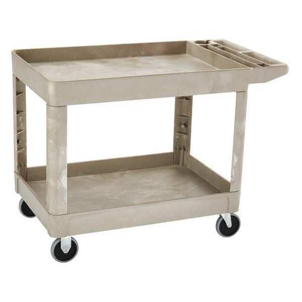 Structural Foam Utility Cart with Deep Lipped Plastic Shelves, Flat, 2 Shelves, 500 lb