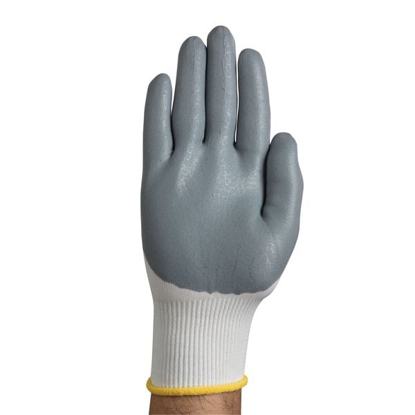 Foam Nitrile Coated Gloves, Palm Coverage, White/Gray, M, PR