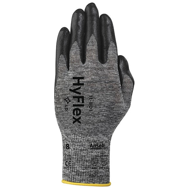 Hyflex, Foam Nitrile Coated Gloves, Palm Coverage, Black, Abrasion Level 3, Medium (Size 8), 1 Pair