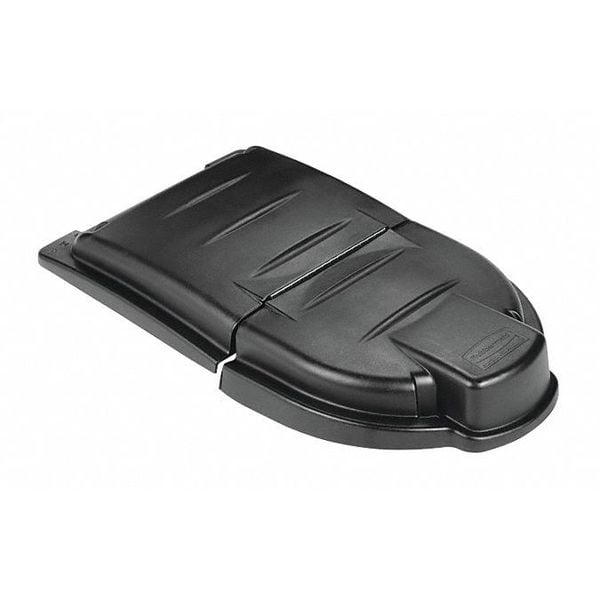 120 gal Flat Trash Can Top, 30 in W/Dia, Black, Plastic, 0 Openings