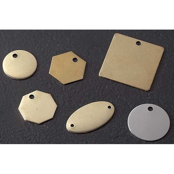 Blk Tag, 1-1/4 x 1-1/4 In, Brs, Rnd, PK25