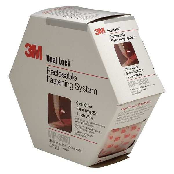 Reclosable Fastener, Acrylic Adhesive, 15 ft, 1 in Wd, Clear, 2 PK