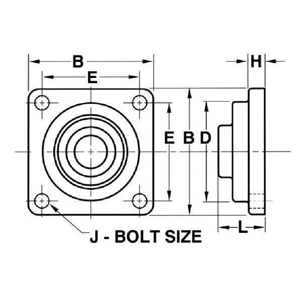 Flange Bearing, 4-Bolt, Ball, 3/4