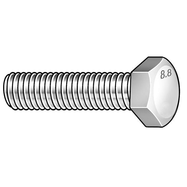 Class 8.8, M8-1.00 Hex Head Cap Screw, Zinc Plated Steel, 25 mm L, 50 PK