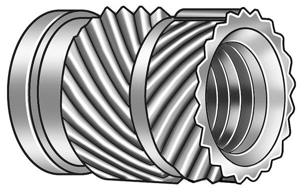 Ultrasonic Insert, #4-40, 15/64 in L, 0.157 in Insert Dia., 0.157 in Tapered End Dia., Brass