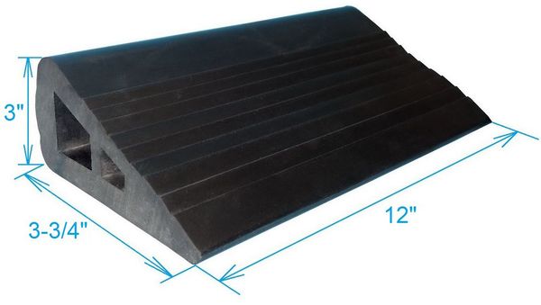 Wheel Chock, 12 In W x 3 1/4 In H, Black