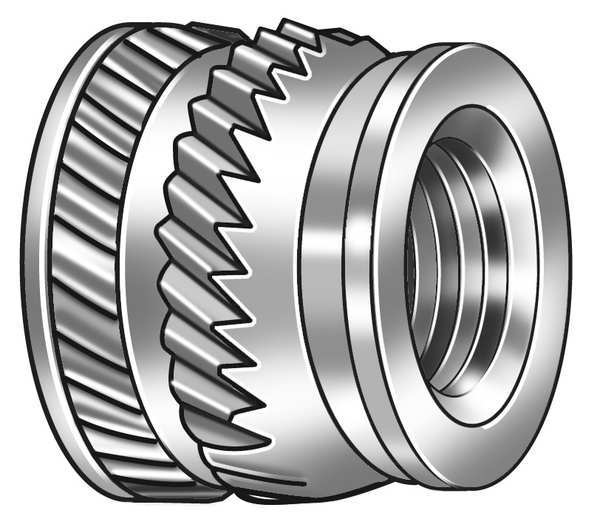 Ultrasonic Insert, #8-32, 3/16 in L, 0.234 in Insert Dia., 0.226 in Tapered End Dia., Brass, 100 PK