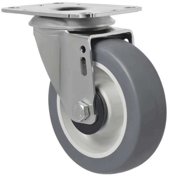Swivel Plate Caster, Therm Rubber, 4 in, 176 lb
