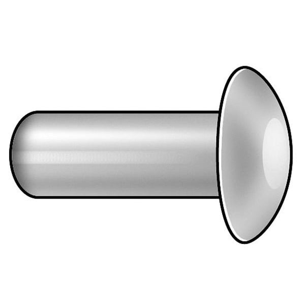 Semi-Tubular Rivet, Oval Head, 1/16 in Dia., 3/16 in L, Stainless Steel Body, 100 PK