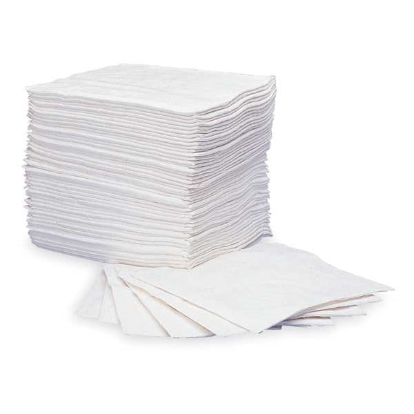 Sorbents, 23 gal/pk, 0.23 gal/pad, Oil Absorbed, White, Polypropylene, 100 PK