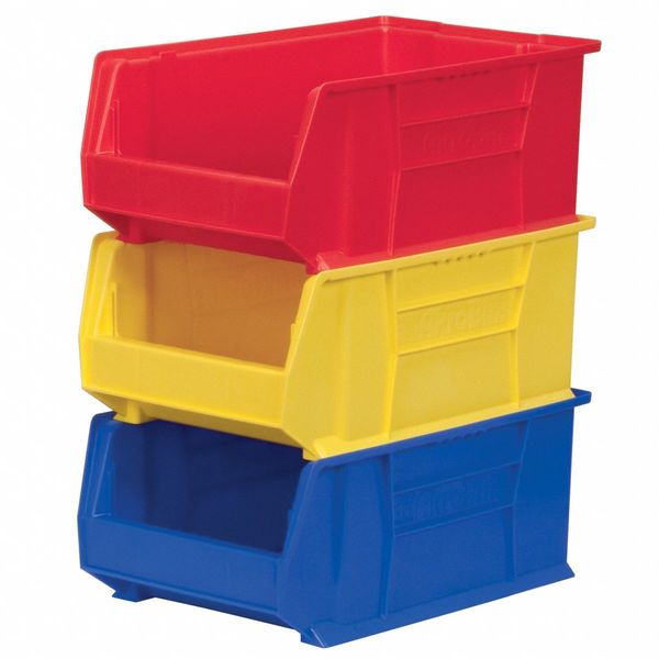 Storage Bin, Blue, Plastic, 20 in L x 12 3/8 in W x 8 in H, 200 lb Load Capacity
