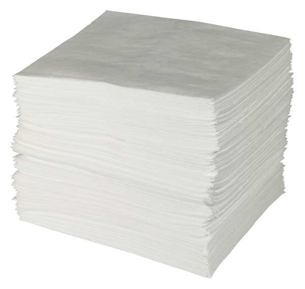 Sorbents, 33 gal/pk, 42 oz/pad, Oil Absorbed, White, Polypropylene, 100 PK
