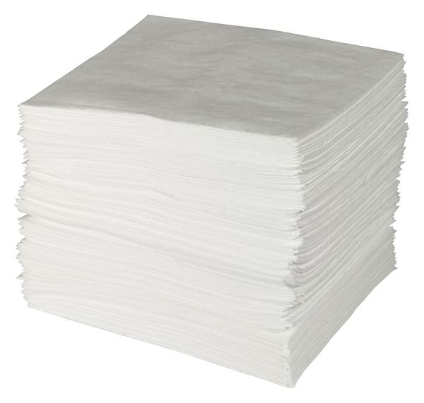 Sorbents, 23 gal. Oil Absorbed, White, Polypropylene, 100 PK