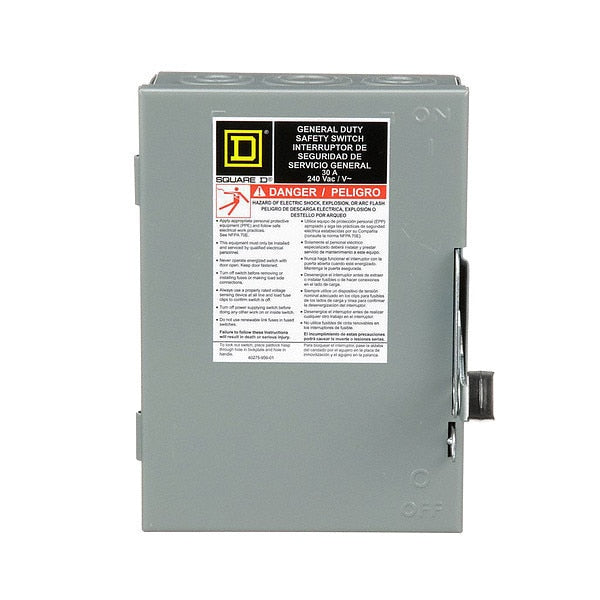 Fusible Safety Switch, General Duty, 240V AC, 2PST, 30 A, NEMA 1