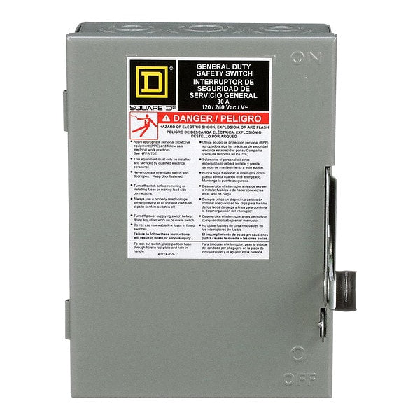 Fusible Safety Switch, General Duty, 240V AC, 2PST, 30 A, NEMA 1