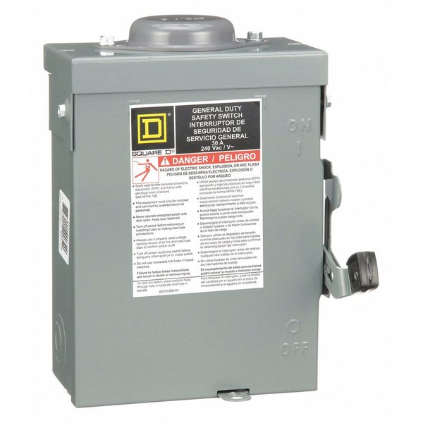 Nonfusible Safety Switch, General Duty, 240V AC, 2PST, 30 A, NEMA 3R