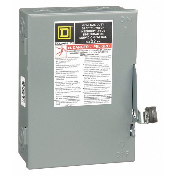 Fusible Safety Switch, General Duty, 240V AC, 3PST, 30 A, NEMA 1