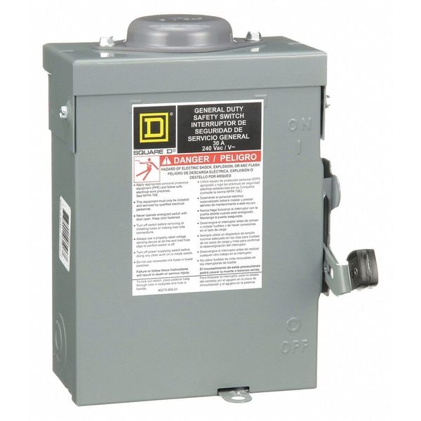 Fusible Safety Switch, General Duty, 240V AC, 3PST, 30 A, NEMA 3R
