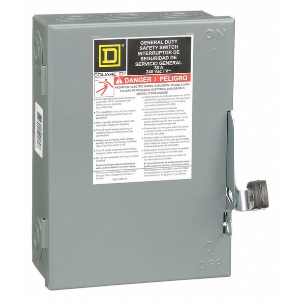 Nonfusible Safety Switch, General Duty, 240V AC, 3PST, 30 A, NEMA 1
