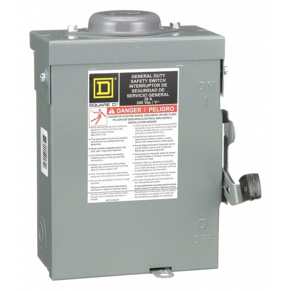 Nonfusible Safety Switch, General Duty, 240V AC, 3PST, 30 A, NEMA 3R