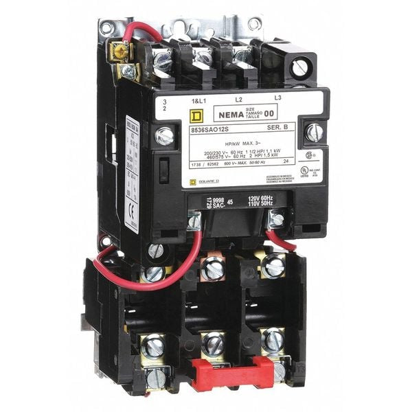 Nonreversing Magnetic Motor Starter, No Enclosure NEMA Rating, 120V AC, 3 Poles