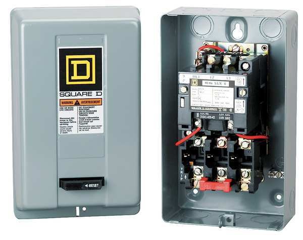 Nonreversing Magnetic Motor Starter, 1 NEMA Rating, 208V AC, 3 Poles, No Auxiliary Contacts