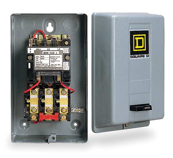 Nonreversing Magnetic Motor Starter, 1 NEMA Rating, 120V AC, 3 Poles, No Auxiliary Contacts
