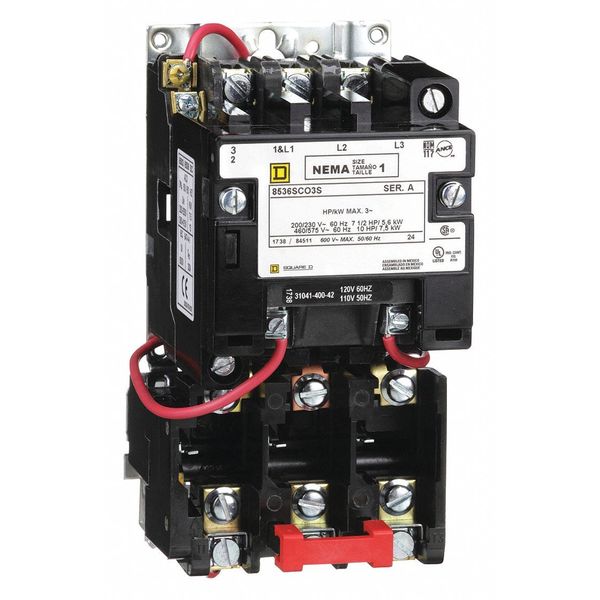 Nonreversing Magnetic Motor Starter, No Enclosure NEMA Rating, 120V AC, 3 Poles