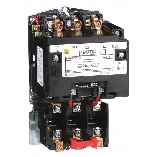 Nonreversing Magnetic Motor Starter, No Enclosure NEMA Rating, 120V AC, 3 Poles