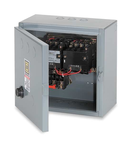 Reversing Magnetic Motor Starter, 1 NEMA Rating, 120V AC, 3 Poles, No Auxiliary Contacts