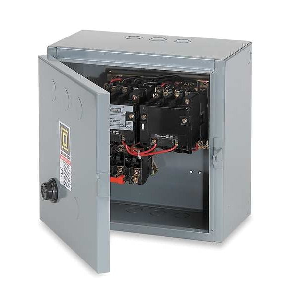 Reversing Magnetic Motor Starter, 1 NEMA Rating, 120V AC, 3 Poles, No Auxiliary Contacts
