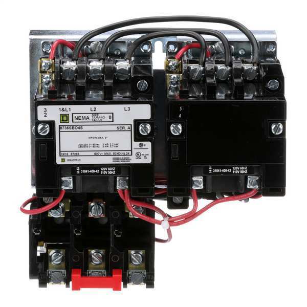 Reversing Magnetic Motor Starter, No Enclosure NEMA Rating, 120V AC, 3 Poles, No Auxiliary Contacts