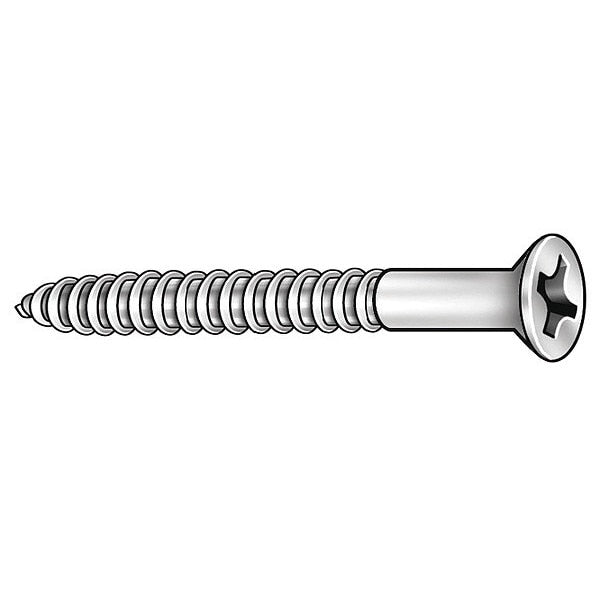 Wood Screw, #6, 3/8 in, Plain Brass Flat Head Phillips Drive, 100 PK