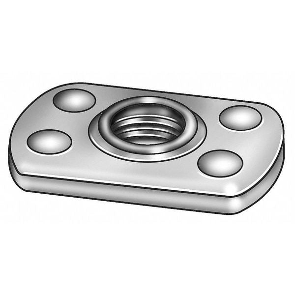 Tab Weld Nut, #10-24, Steel, 7/16 in Wd, 5/8 in Lg, 1/32 in Ht, 50 PK