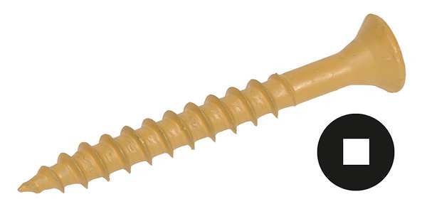 Wood Screw, #12, 3 in, Zinc Plated Steel Flat Head Square Drive, 100 PK