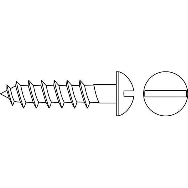 Wood Screw, #4, 1 in, Zinc Plated Steel Round Head Slotted Drive, 100 PK
