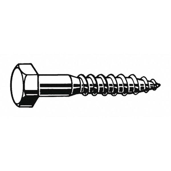 Lag Screw, 1/2 in, 6 in, 18-8 Stainless Steel, Plain Hex External Hex Drive, 5 PK