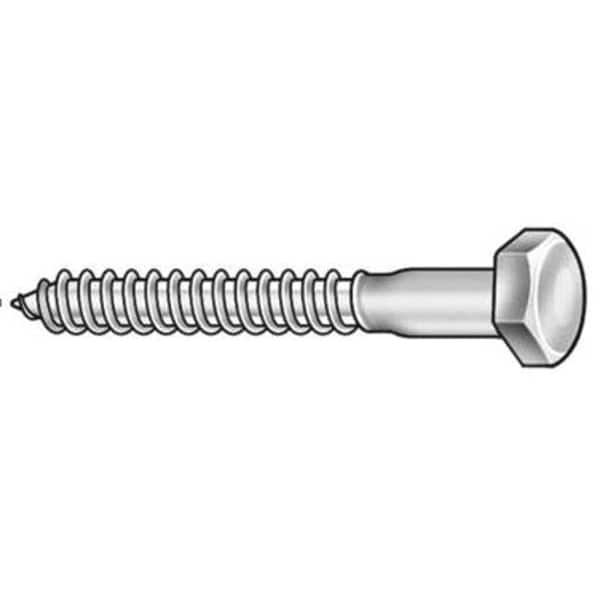Lag Screw, 1/4 in, 2 in, Steel, Zinc Plated Hex External Hex Drive, 100 PK