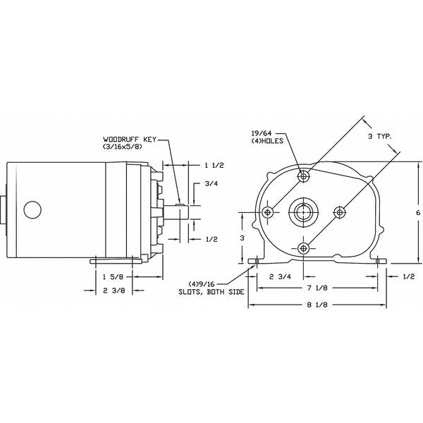 AC Gearmotor, 330.0 in-lb Max. Torque, 40 RPM Nameplate RPM, 115V AC Voltage, 1 Phase