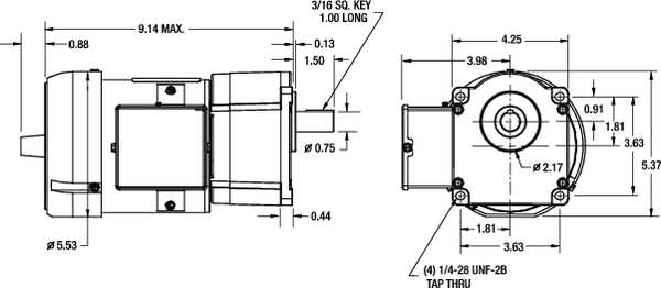 AC Gearmotor, 500.0 in-lb Max. Torque, 15 RPM Nameplate RPM, 115/230V AC Voltage, 1 Phase