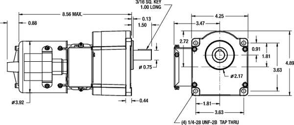 AC Gearmotor, 500.0 in-lb Max. Torque, 6 RPM Nameplate RPM, 115/230V AC Voltage, 1 Phase